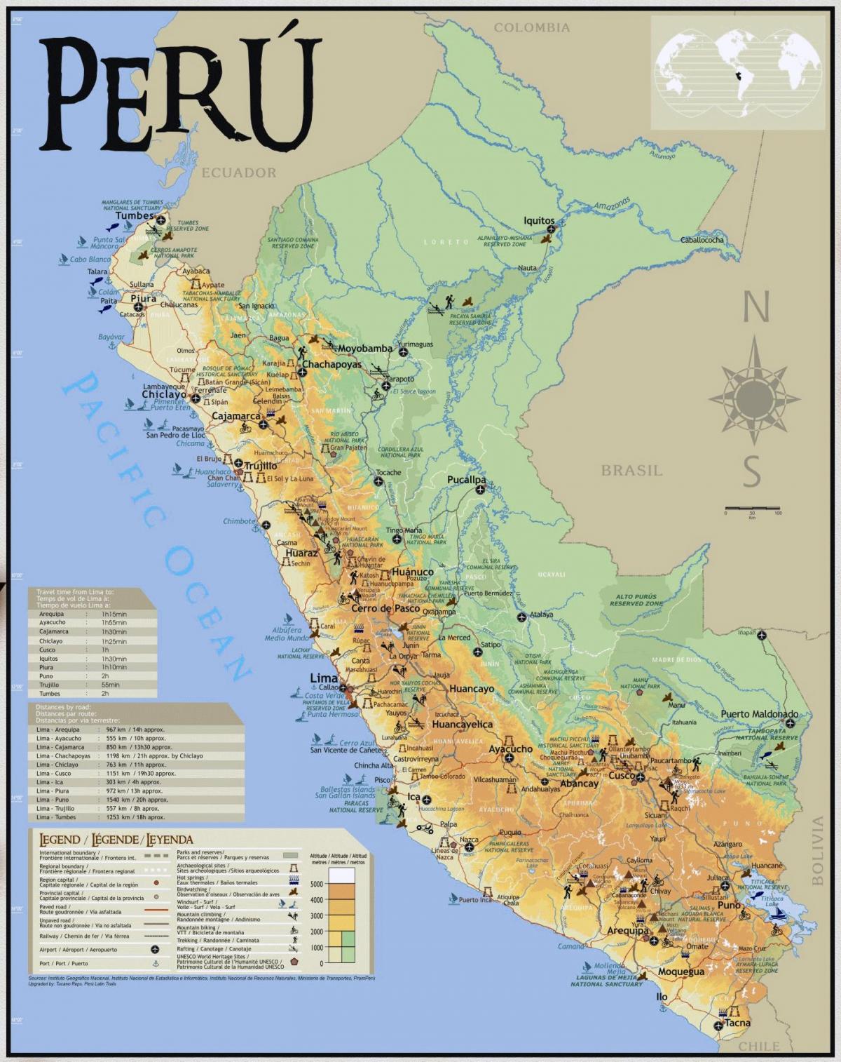Peru du lịch bản đồ