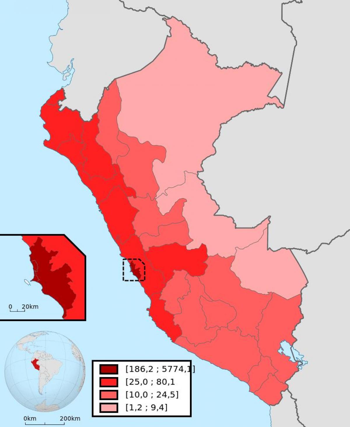 Peru mật độ dân bản đồ