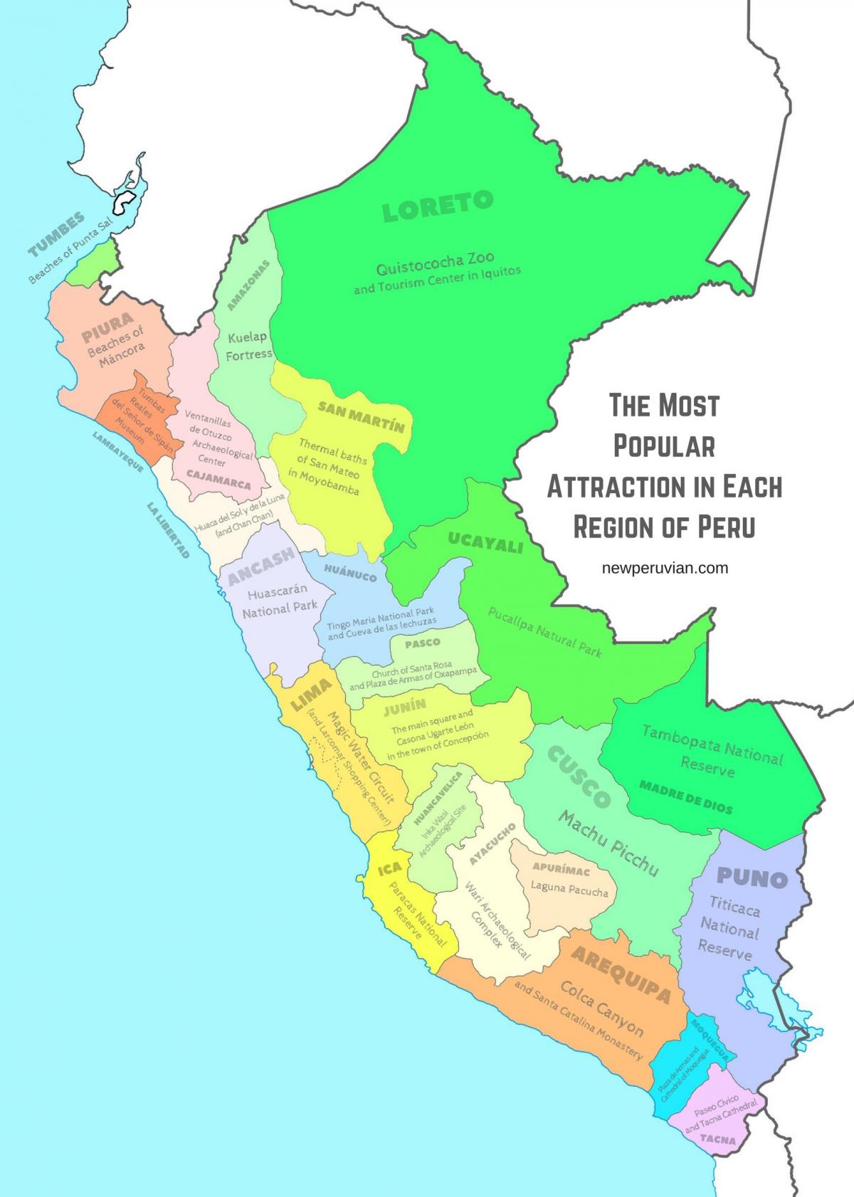bản đồ của Peru điểm du lịch
