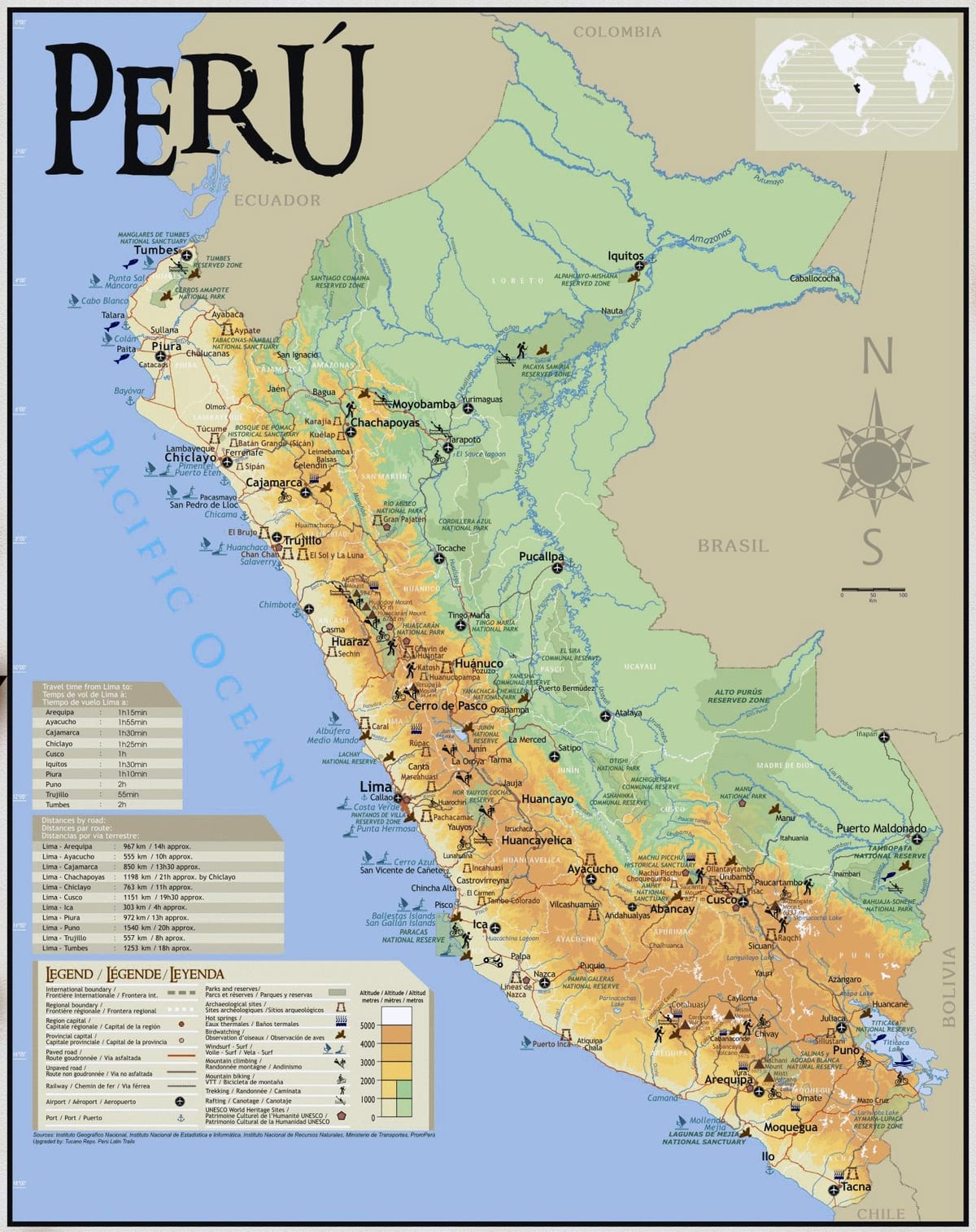 Peru du lịch bản đồ