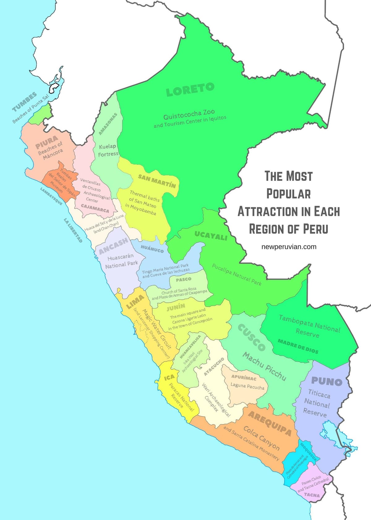 bản đồ của Peru điểm du lịch