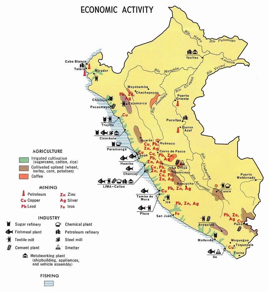 bản đồ của Peru nông nghiệp